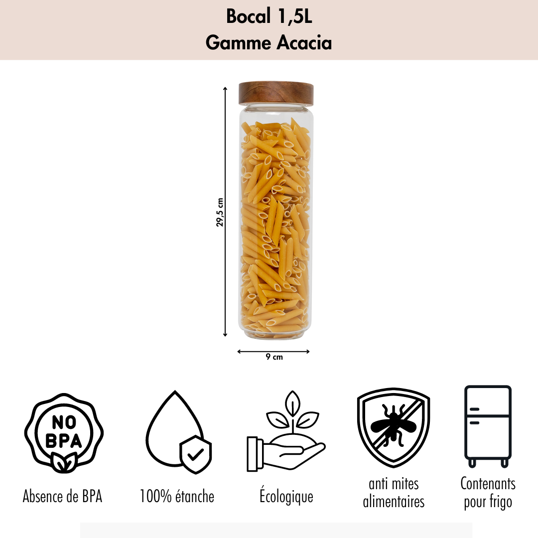 Bocal en verre acacia 1,5L