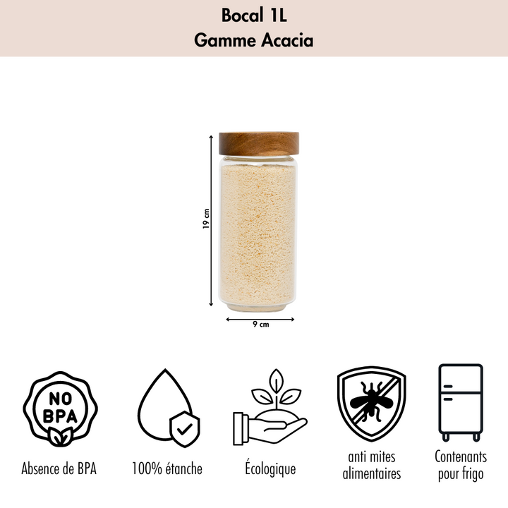 Bocal en verre acacia 1L