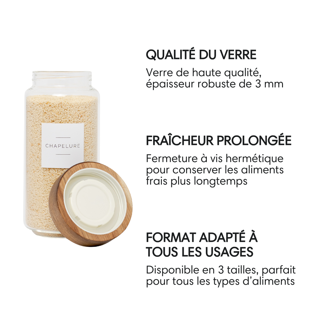 Caractéristique bocaux verre et Acacia
