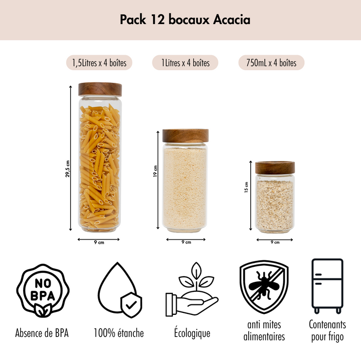 bocaux en verre et  acacia