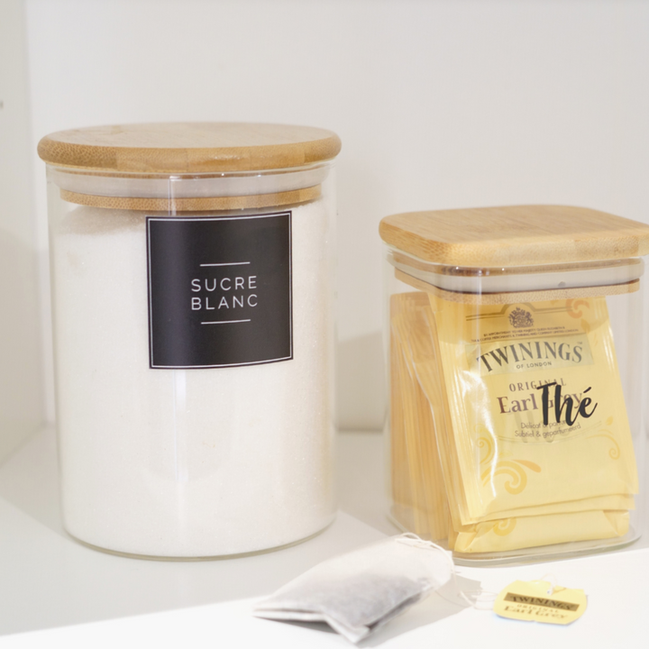 étiquettes minimaliste noires bocaux