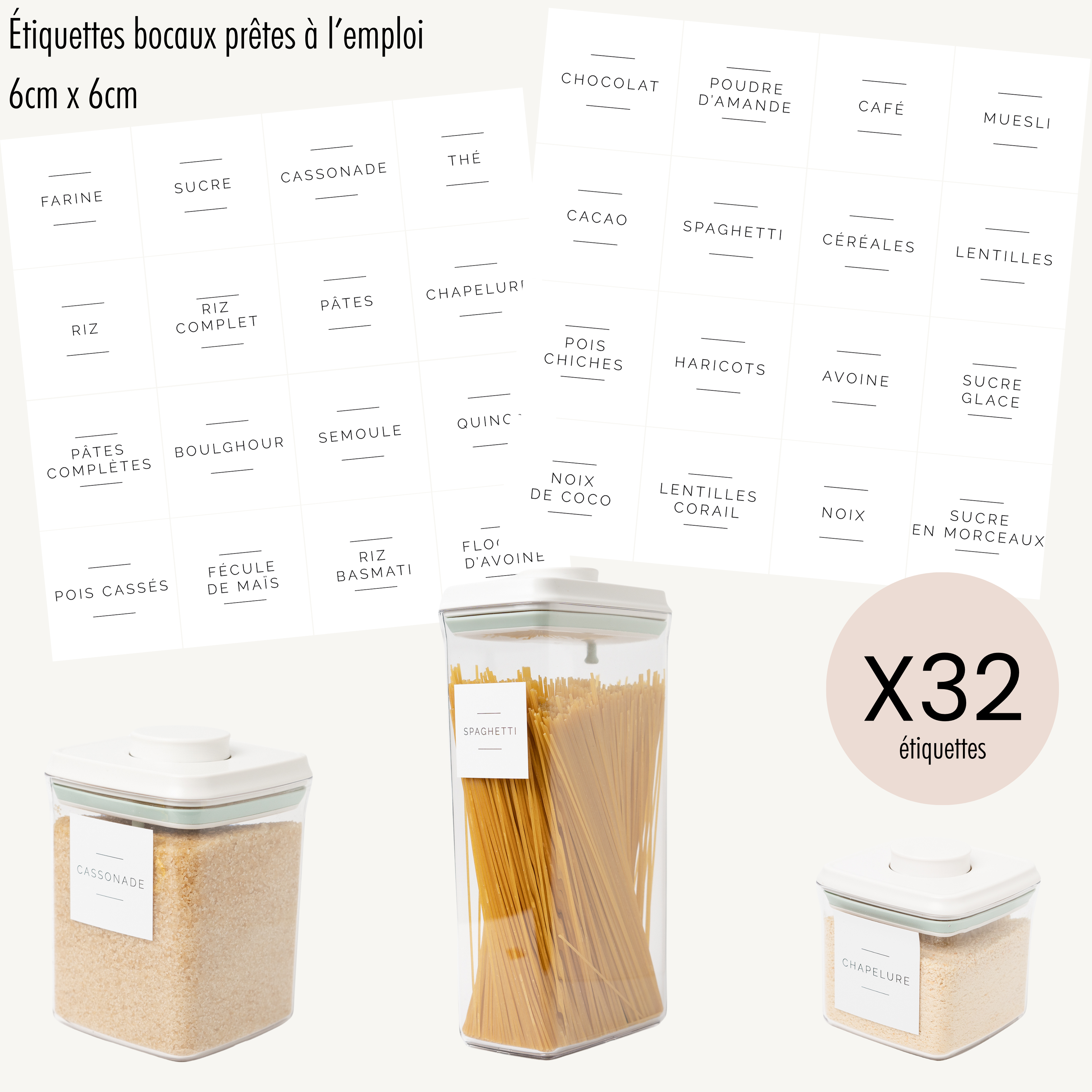 32 étiquettes bocaux minimalistes