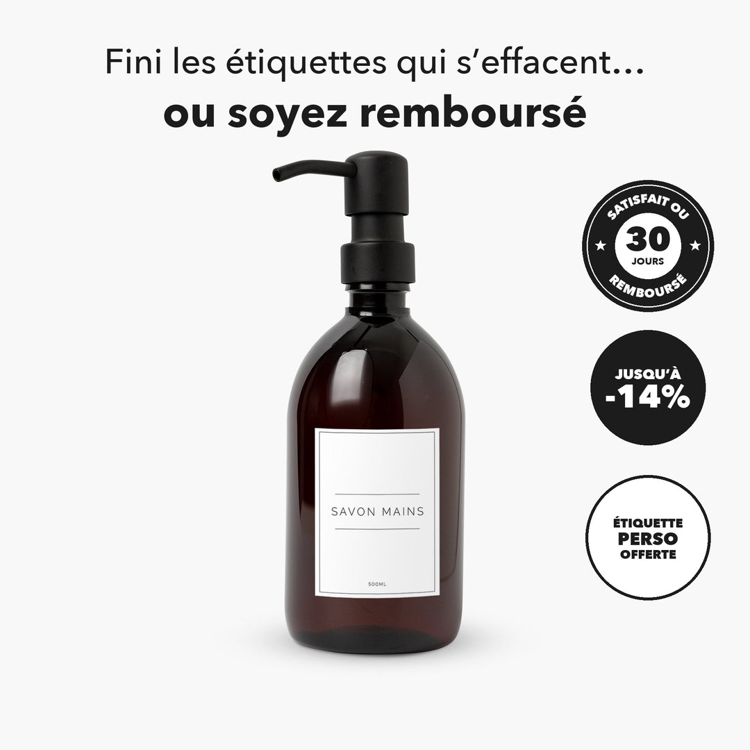 Distributeur de savon ambré 500 ml Sweet Label, étiquette personnalisée offerte, jusqu'à -14 %