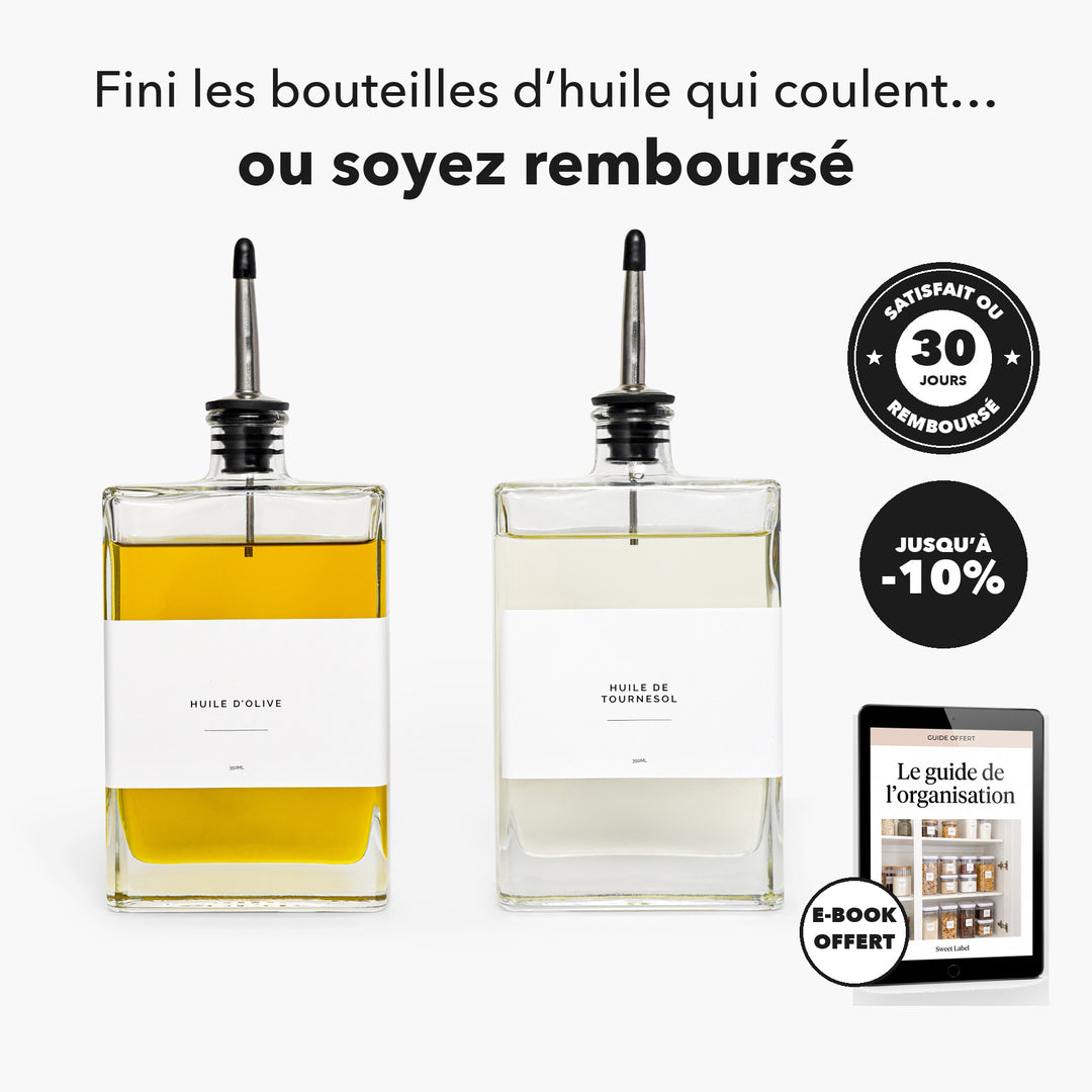Duo d'huiliers rectangulaires 350 ml en verre, bec verseur anti-goutte, jusqu'à -10 %, e-book offert