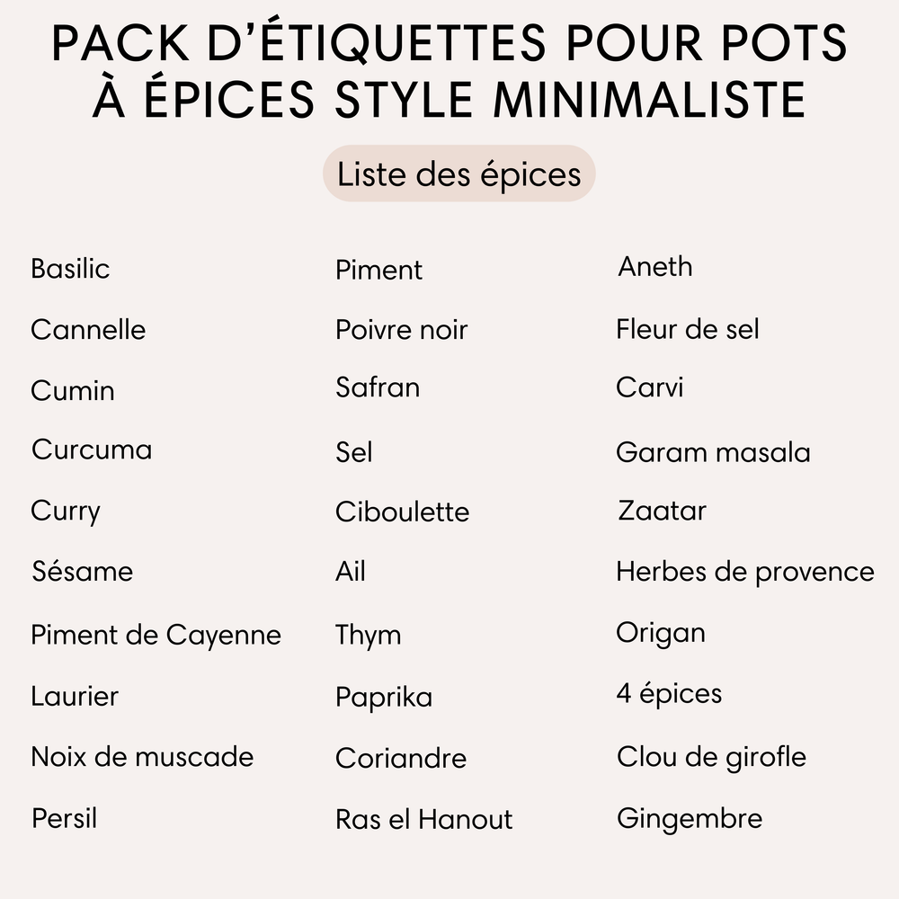 étiquettes épices minimaliste