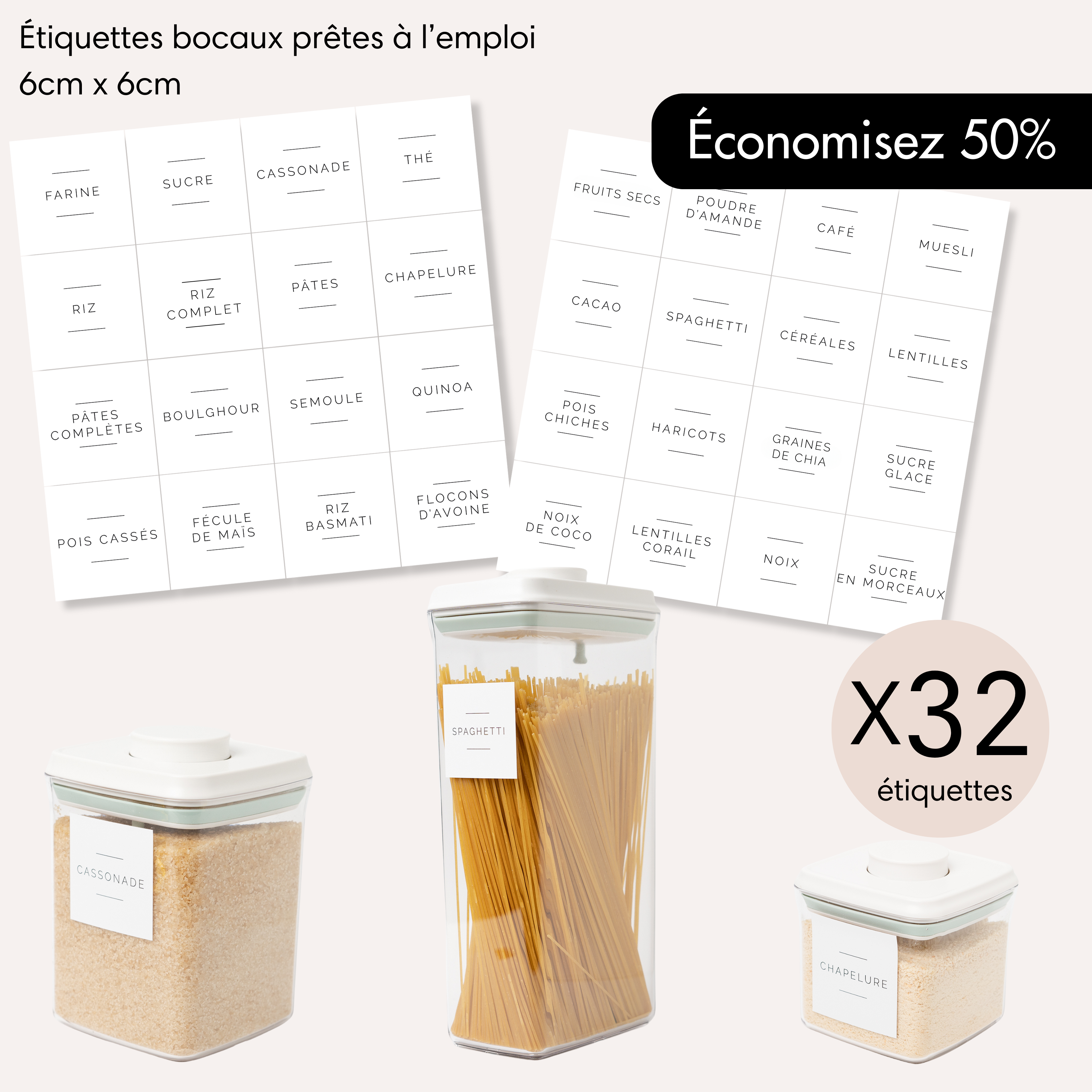 32 étiquettes bocaux style minimaliste